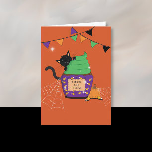 Svart katt-barn Halloween orange välkomstkort Kort