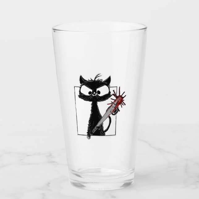 Svart Katt Baseboll Skräck Halloween Glaskopp (Framsida)