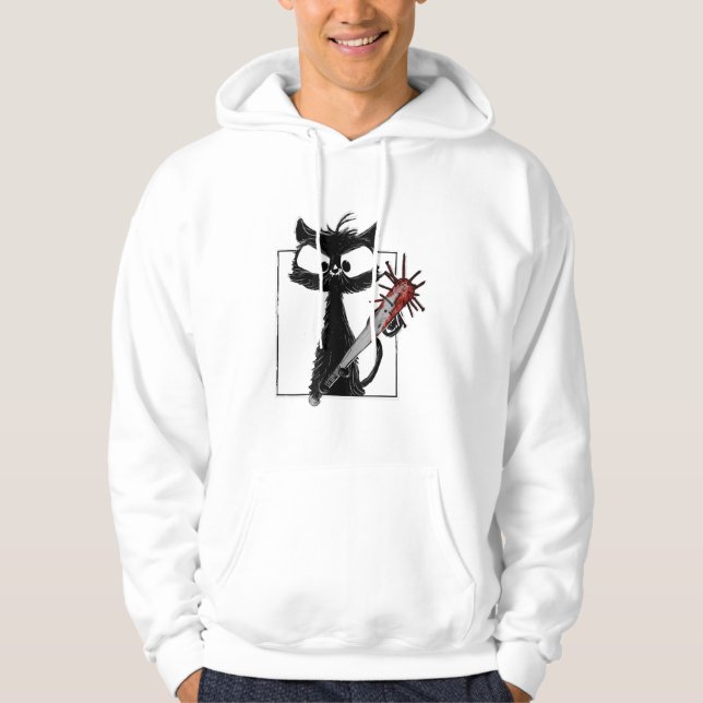 Svart katt baseboll skräck Halloween Hoodie (Framsida)