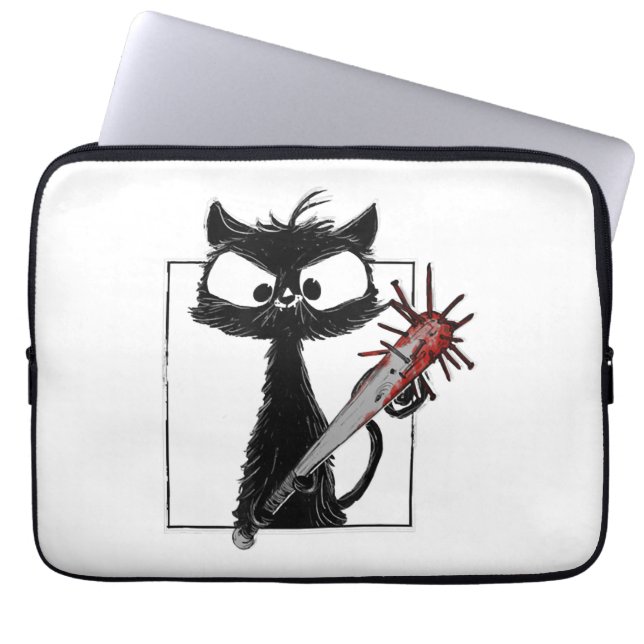 Svart Katt Baseboll Skräck Halloween Laptop Fodral (Framsidan)