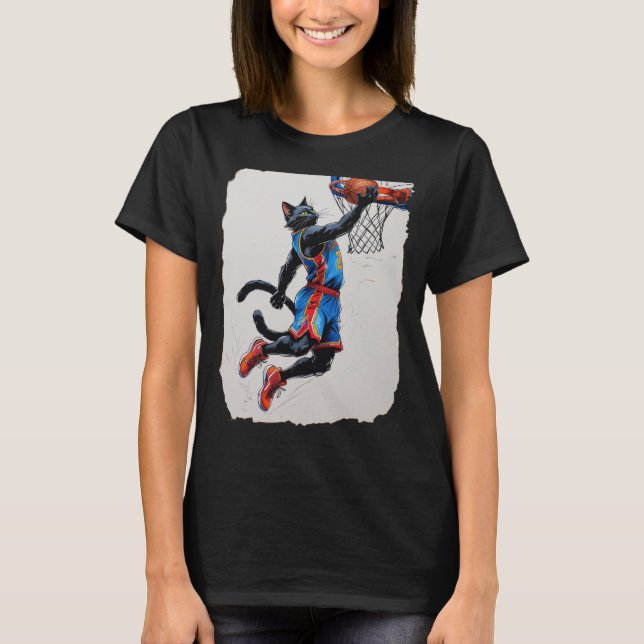 Svart katt basket! t shirt (Framsida)
