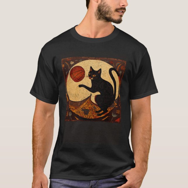 Svart Katt Basketboll Taco T Shirt (Framsida)