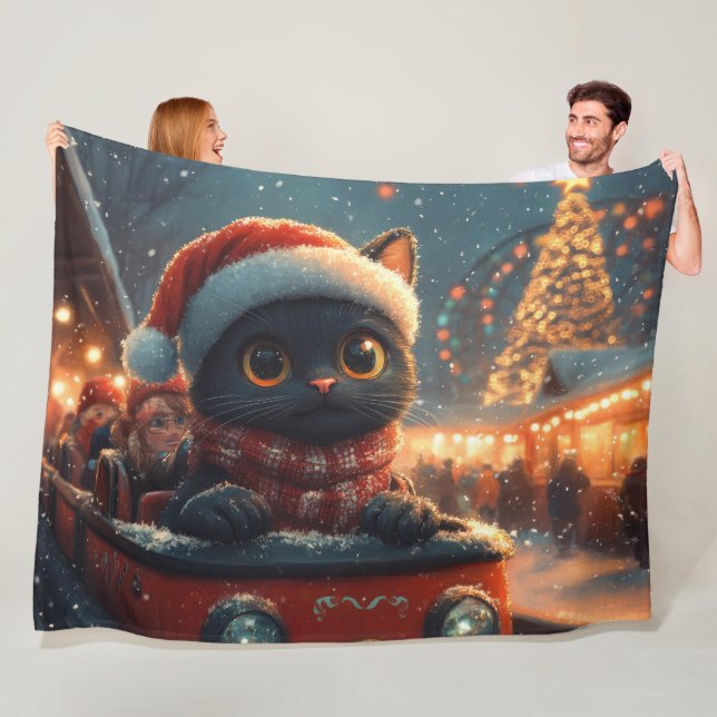 Svart Katt Berg-och-dalbana Jul Fleecefilt (På plats)