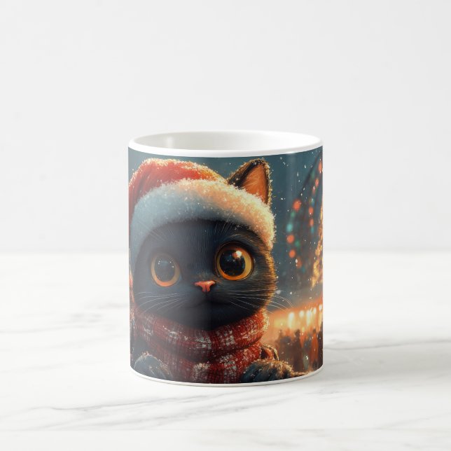 Svart katt berg- och dalbana jul kaffemugg (Center)