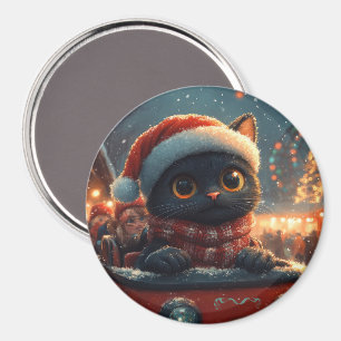 Svart Katt Berg- och dalbana Jul Magnet