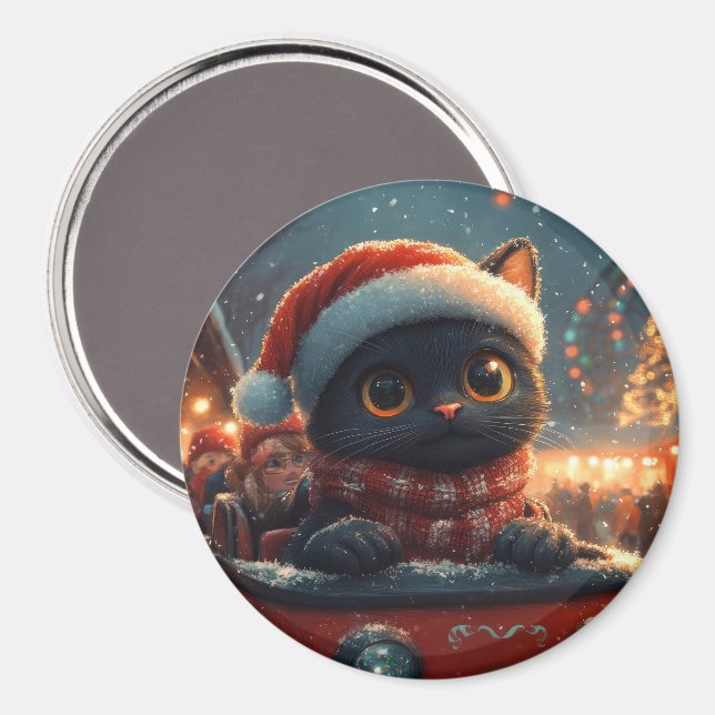 Svart Katt Berg- och dalbana Jul Magnet (Front/Back)