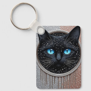 Svart katt blå ögon Modern gotisk porträtt Nyckelring