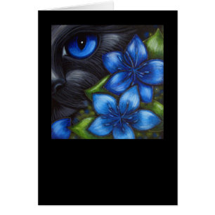 SVART KATT - BLÅA BLOMMOR SKRÄDDARSY kortet Hälsningskort