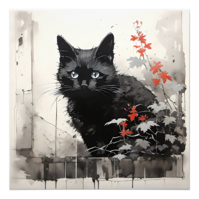 Svart Katt-bläck Fototryck (Framsidan)