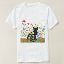 Svart katt bland färgglada vildblommor – Cottageco