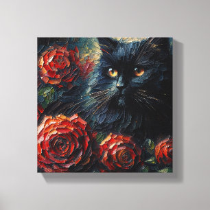 Svart katt bland Röd ros Goth Canvastryck