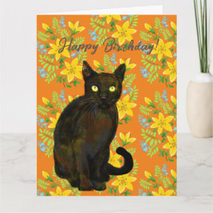 svart katt blomkort kort