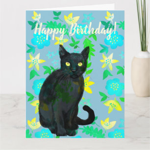 svart katt blomkort kort