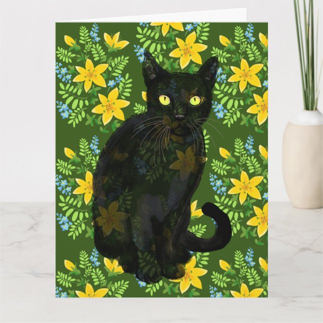 svart katt blomster kort (Framsida)