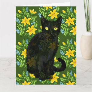svart katt blomster kort
