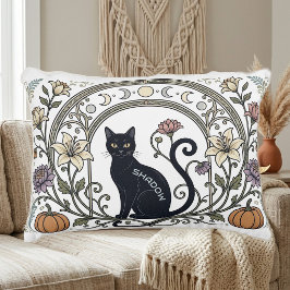 Svart Katt Boho Botanisk Vintage Månfas Krans Prydnadskudde