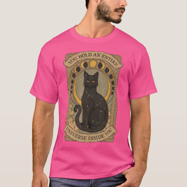 Svart katt Boho Tarot Card Crescent Måne Phases As T Shirt (Framsida)