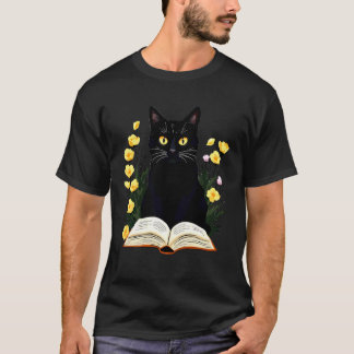 Svart katt bok älskare Mystisk läsning Halloween V T Shirt
