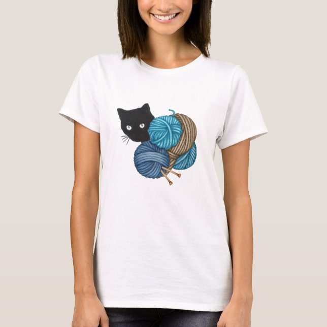 svart katt boll t shirt (Framsida)