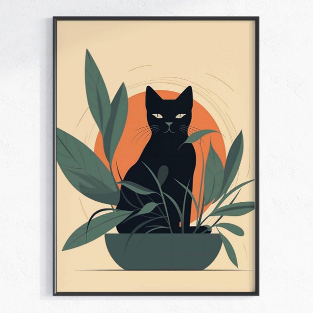 Svart Katt Botanisk Minimal Växtälskare Poster (Skapare uppladdad)
