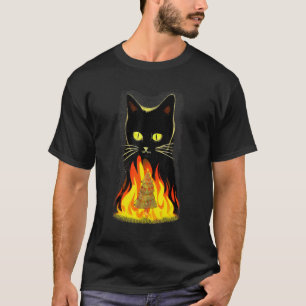 Svart katt bränner ett julträd Roligt anti jul T Shirt