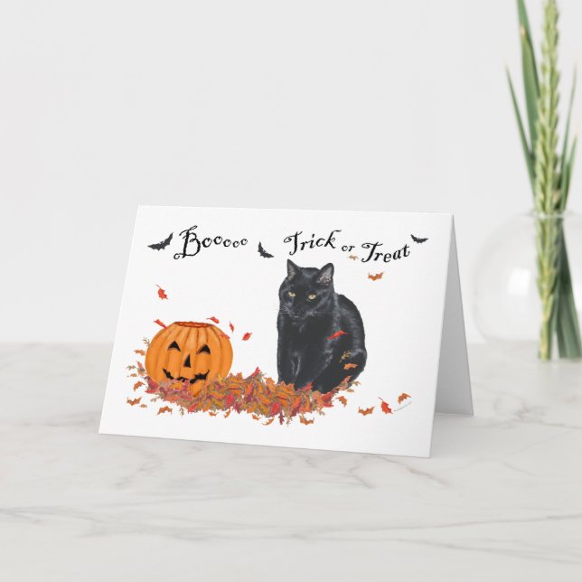 Svart katt bus eller godis Halloween Kort (Framsida)