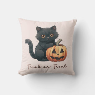 Svart Katt Bus eller Gods Ljus Orange Halloween Kudde