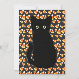 Svart katt, Candy corn mönster, Halloween roligt Inbjudningar