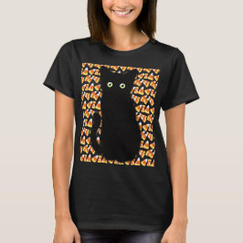 Svart katt, Candy corn mönster, Halloween roligt T Shirt