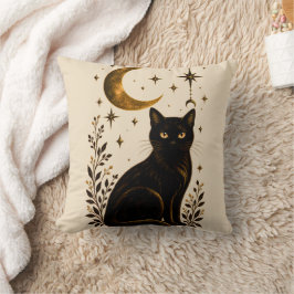 Svart Katt Celestial Månad Gotisk Botanisk Kudde