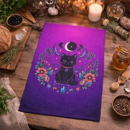 Svart Katt Celestial Mystisk Lila Rosa Kökshandduk