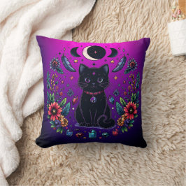 Svart Katt Celestial Mystisk Lila Rosa Kudde