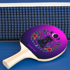 Svart Katt Celestial Mystisk Lila Rosa Pingisracket