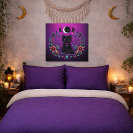 Svart Katt Celestial Mystisk Lila Rosa Poster