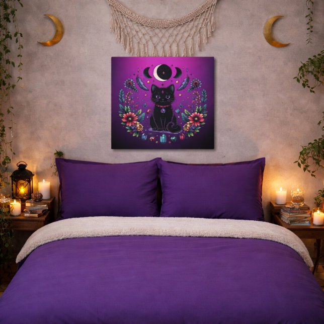 Svart Katt Celestial Mystisk Lila Rosa Poster (Skapare uppladdad)