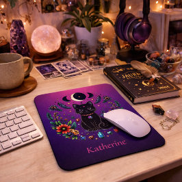 Svart Katt Celestiala Mystiska Lila Rosa Musmatta