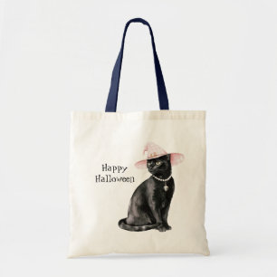 Svart Katt Chic Rosa Hatt Halloween Tygkasse