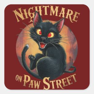 Svart katt där fasor möts Fantasy Fyrkantigt Klistermärke
