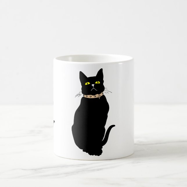 Svart katt, djurillustration kaffemugg (Center)