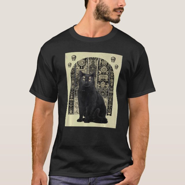 Svart Katt Djurshäxeri T Shirt (Framsida)