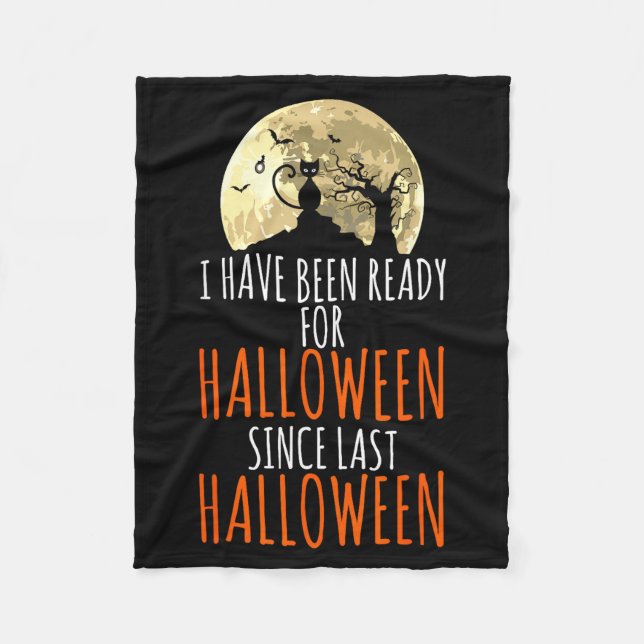 Svart katt död träd redo för halloween  fleecefilt (Framsidan)
