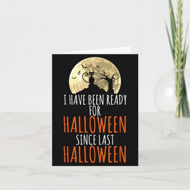 Svart katt död träd redo för halloween  kort (Framsida)