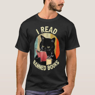 Svart Katt Dricker Kaffe Jag Läser Förbjudna Böcke T Shirt