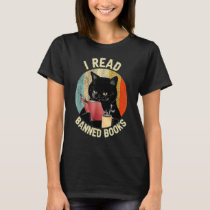 Svart Katt Dricker Kaffe Jag Läser Förbjudna Böcke T Shirt
