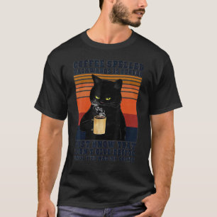 Svart Katt Dricker Kaffe Stavat Baklänges Är Eeffo T Shirt