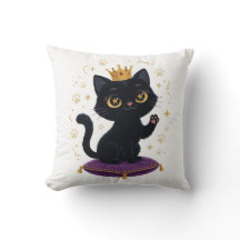 Svart katt-drottning kastkudde Söt kattälskare pre