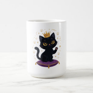 Svart katt-drottning mugg Söt kattälskare kunglig 