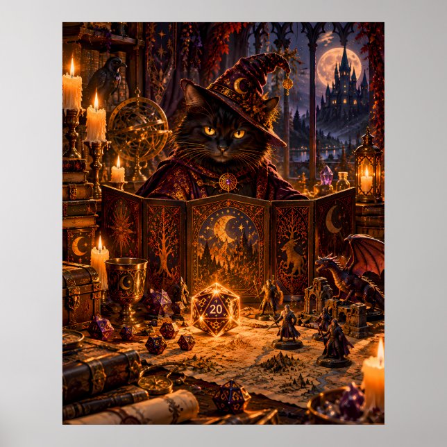 Svart katt Dungeon Master Fantasykonst Poster (Framsidan)