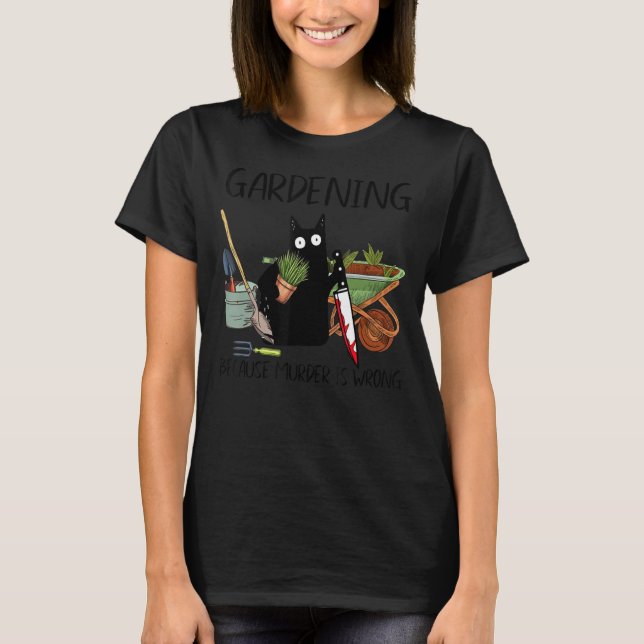 Svart katt  eftersom mord är fel t shirt (Framsida)
