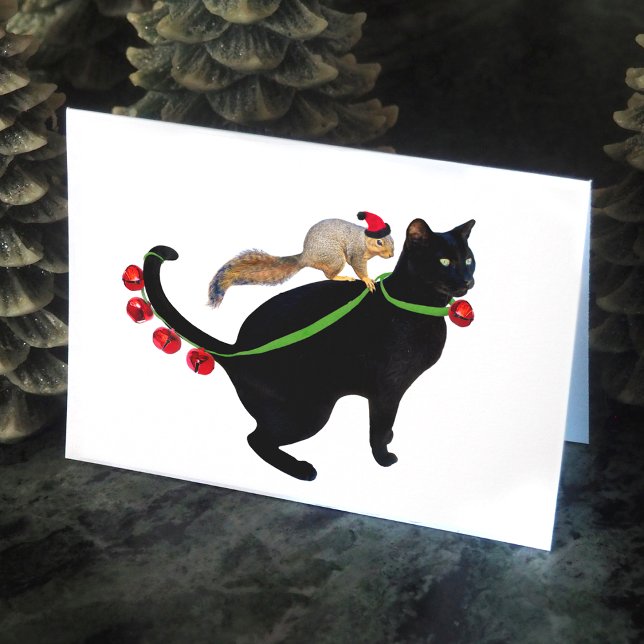 Svart katt-, ekorre- och Klockor-Helgdag Helgkort (Skapare uppladdad)